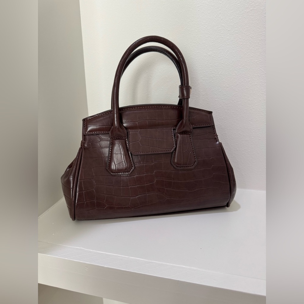 Zara Dark Brown Croc-Embossed Shoulder Bag